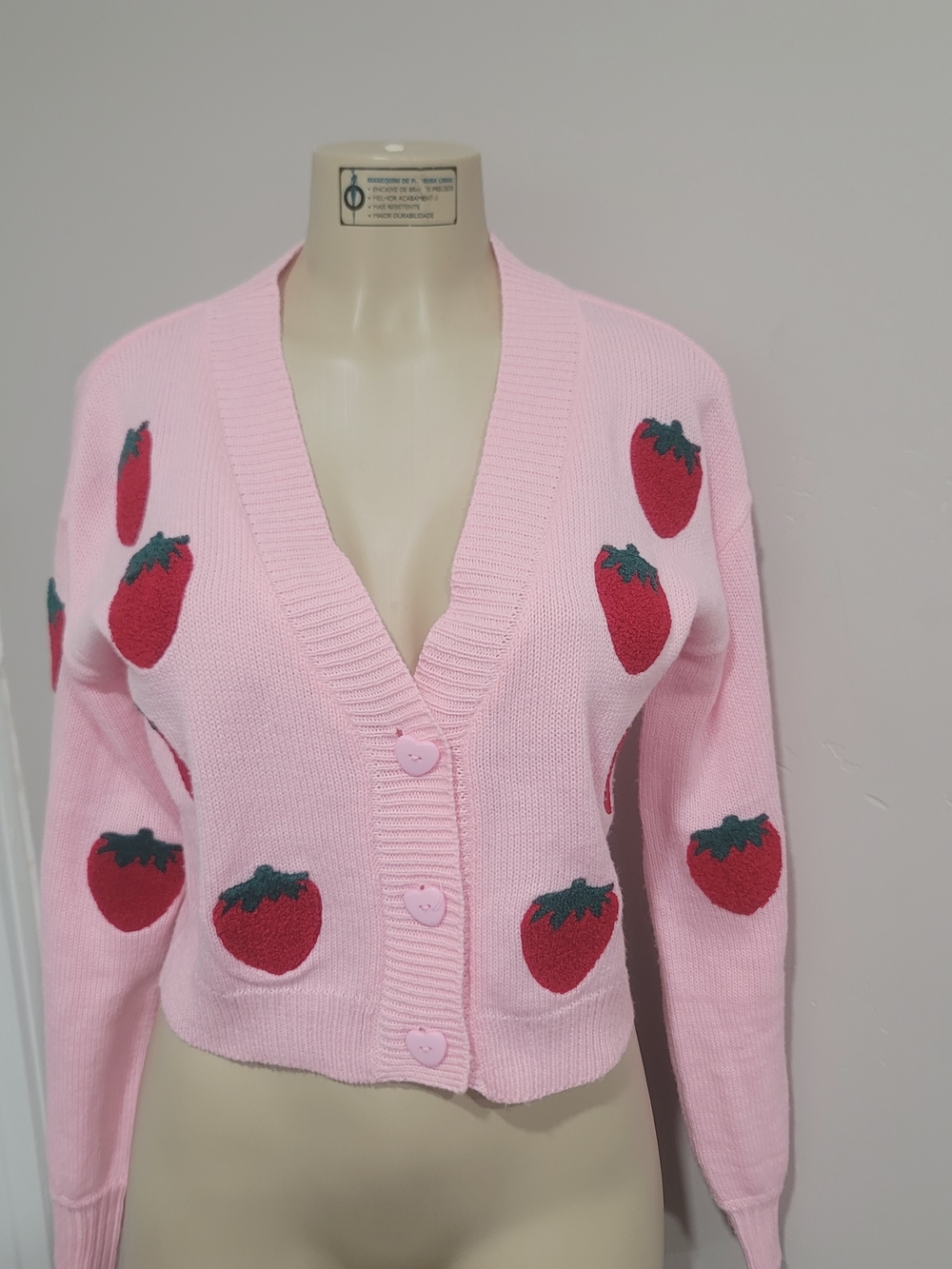 Society Pink Cardigan with Red Strawberry Motif